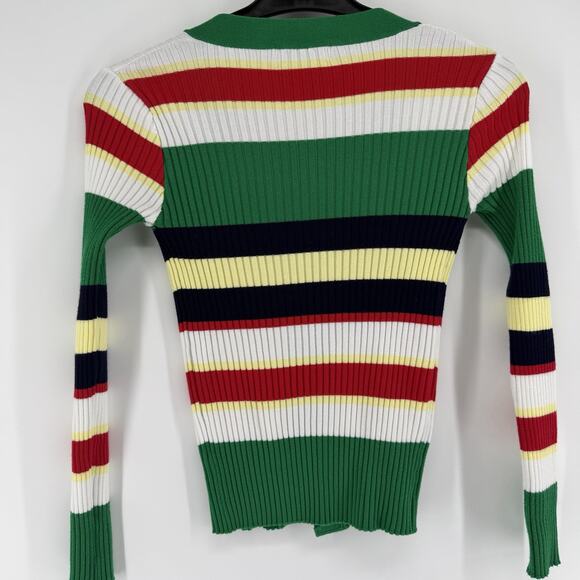 Anthropologie Eugenia Cardigan Retro Striped Ribbed Knit Sweater Size 4 Petite - Picture 6 of 8